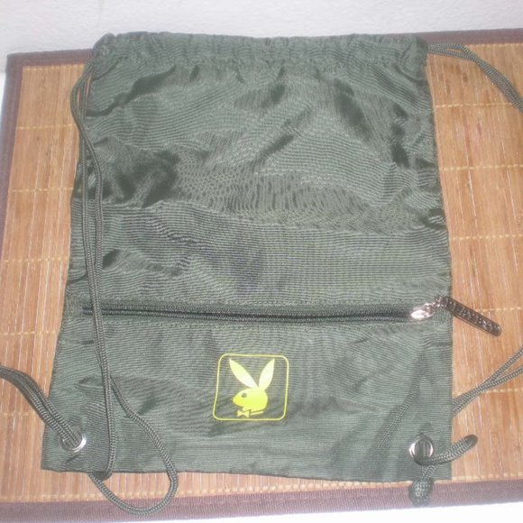 NWOT Playboy Bunny Logo Backpack Drawstring Green Y2K Vintage Travel Sack Pack - Picture 1 of 4